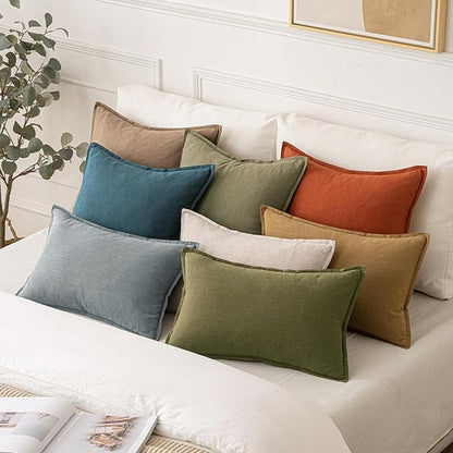 MIULEE Decorative Linen Lumbar Pillow Covers 12x20 Inch Natural Beige Boho Farmhouse Neutral Christmas Couch Throw Pillows for Bed Pack of 2 Accent Modern Pillowcase Sofa Livingroom Home Decor