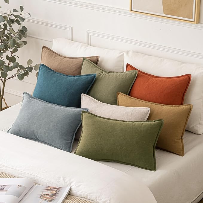 MIULEE Decorative Linen Pillow Covers 26x26 Inch Green Boho Farmhouse Neutral Couch Throw Pillows for Bed Pack of 2 Accent Outdoor Pillowcase Modern Sofa Cushion Livingroom Home Decor