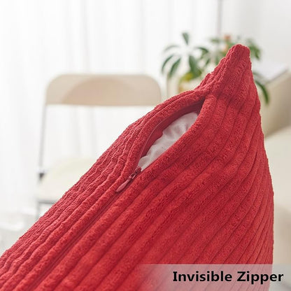 Home Brilliant Red Pillow Covers 20x20 Set of 2 Super Soft Corduroy Stripes Velvet Day Decorative Throw Pillow Covers for Couch Patio Valentines, 20 x 20 Inches, Red