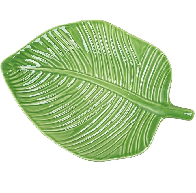 Ceramic Jewelry Tray Trinket Dish, Jewelry Dish for Women, Banana Leaf Ceramic Plate, Ring Dish Holder for Earrings Necklace Organizer, Mother's Day Christmas Birthday Gift