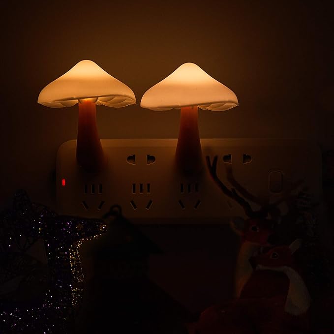 Honoson 4 Pieces Mushroom Night Light LED Night Light Plug in Lamp 7 Color Magic Mini Pretty Mushroom Shaped Lamp Adults(Yellow Light with White Cover)