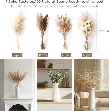 White Ceramic Vase,Modern Ceramic Vases Set of 3,White Tall Flower Vases for centerpieces,Rustic Farmhouse Boho Vase for Table Living Room Bathroom Kitchen Shelf Bedroom Office Party
