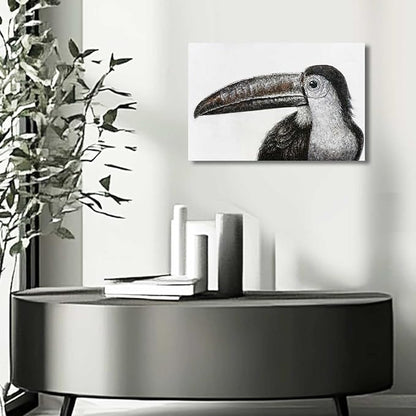 Bird Painting Black and White Wall Art Animal Wall Prints Small Canvas Framed Artwork for Office Bedroom Kitchen 12x16 Inch