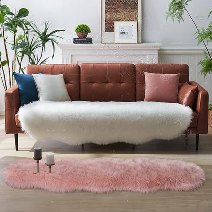 Faux Fur Rug for Bedroom, Fluffy Runner Rugs Soft Sheepskin Rug Sofa Couch Seat Cushion, 2x6ft Grey Plush Area Rug Shag Rugs Floor Carpets for Nursery Bedside, Cute Shaggy Fuzzy Home Decor