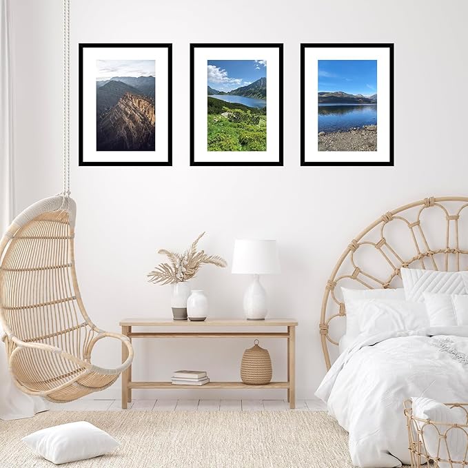19x25 Picture Frame with 16x22 Mat Set of 2, Display Photo 16x22 with Mat or 19 x 25 Without Mat, Wall Hanging Large 19 by 25 Poster Frame with Plexiglass, 2 Pack, Black