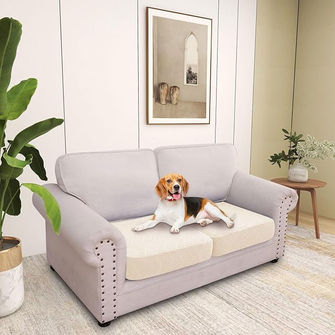 hyha Individual Couch Cushion Covers, Stretch Magic Sofa Seat Cushion Covers Washable, Dog Couch Sofa Slipcover for Pets, Kid with Elastic Bottom(2PC, Beige)