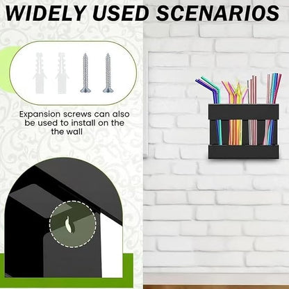 Straw Holder For Cabinet With Double Sided Adhesive Tape Reusable Cabinet,Straw Organizer For Cabinet, Fridge And Kitchen Counter(Black)