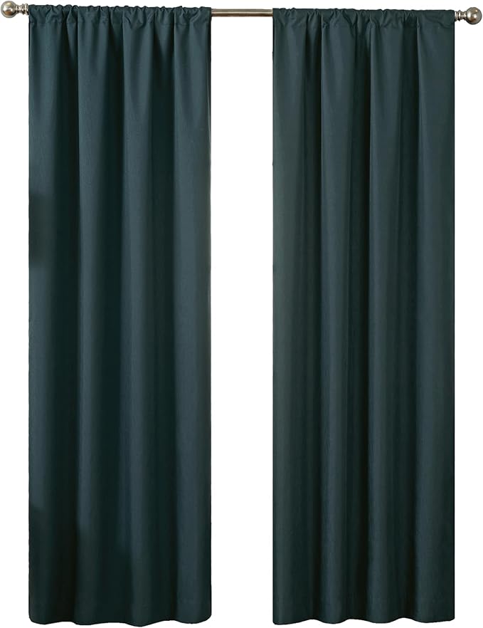 Eclipse Kendall Modern Blackout Thermal Rod Pocket Window Curtain, Insulating & Noise Reducing Curtains for Bedroom or Living Room (1 Panel), 54 in Long x 42 in Wide, Teal