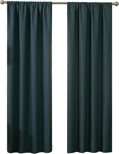 Eclipse Kendall Modern Blackout Thermal Rod Pocket Window Curtain, Insulating & Noise Reducing Curtains for Bedroom or Living Room (1 Panel), 54 in Long x 42 in Wide, Teal
