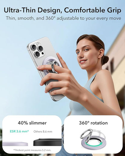 ESR for MagSafe Phone Grip, Dual-Side Magnetic Phone Grip,360° Adjustable Thin Magnetic Ring Holder Stand,for iPhone 17 16 15 14 13 12, Samsung,All Phones, MagSafe Accessories (2 Metal Rings Included)