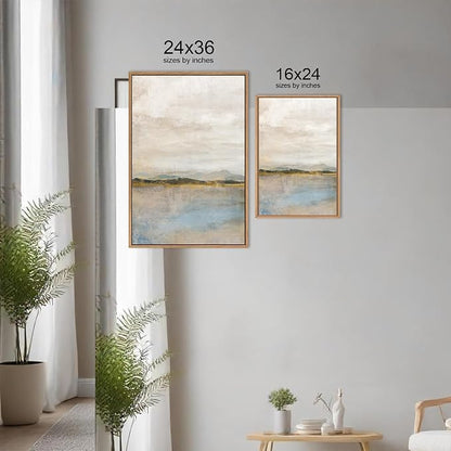 HLNIUC Large Abstract 3 Piece Wall Art 24x36, Neutral Distant Mountain Wall Decor, Watercolor Beige Dusty Nature Landscape Painting, Modern Pastel Scenery Art Prints for Living Room, Bedroom, Office