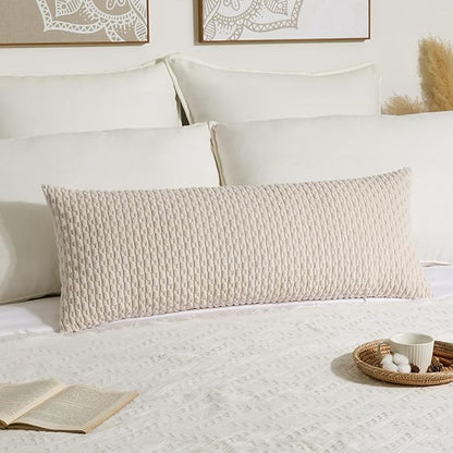 Kevin Textile 20x54 Inch Long Body Lumbar 1 Pack Boho Decorative Throw Pillow Cover Soft Striped Corduroy Rectangle Cushion Case Farmhouse Accent for Living Room Couch Sofa Bed, Cream White