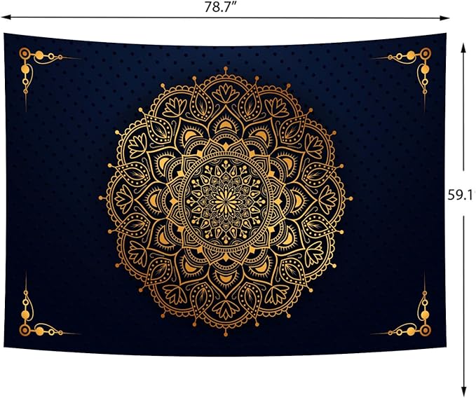 Delur Mandala Tapestry Aesthetic Boho Gold Floral Medallion Tapestry Wall Hanging Bohemian Wall Art Indian Hippie Psychedelic Headboard for Bedroom Living Room Home Decor (59.1" x 78.7")