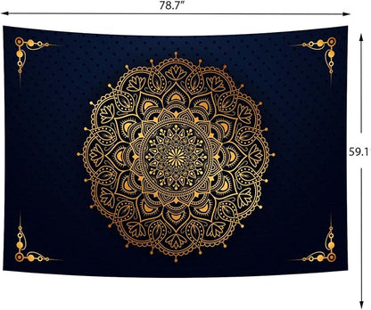 Delur Mandala Tapestry Aesthetic Boho Gold Floral Medallion Tapestry Wall Hanging Bohemian Wall Art Indian Hippie Psychedelic Headboard for Bedroom Living Room Home Decor (59.1" x 78.7")