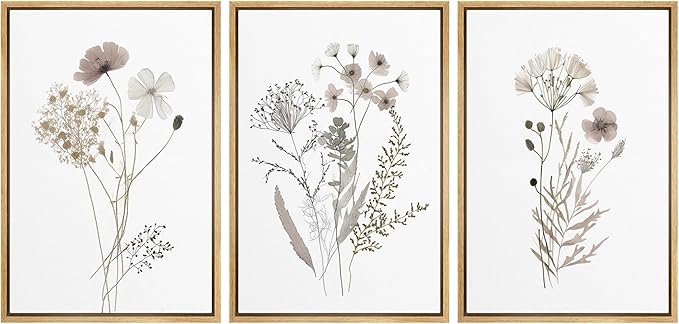 MUDECOR Framed Canvas Print Wall Art Watercolor Wildflower Art Print, Floral Botanical Prints, Minimalist Art, Modern Farmhouse for Bedroom - 16"x24"x3 Natural