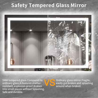 LOAAO 55X36 LED Bathroom Mirror with Lights, Anti-Fog, Dimmable, Backlit + Front Lit, Lighted Bathroom Vanity Mirror for Wall, Memory Function, Tempered Glass, ETL Listed