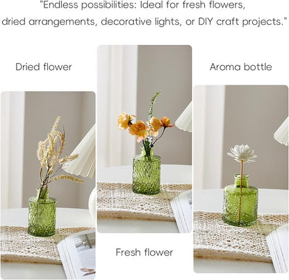Glass Bud Vases Set of 16 - Green Assorted Small Mini Glass Vases for Flowers, Crystal Vintage Vase Set, Bulk Centerpieces for Table Décor, Wedding, Home and Events (Green, 16 Pcs)