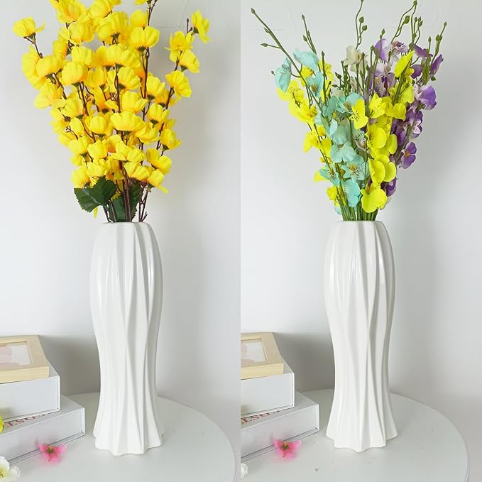 12Inch Tall Ceramic White Flower Vase,Home Decor White Vases for Pampas Grass,Modern Textured Vases for Living Room Decorations,Table Centerpieces,Shelf,Farmhouse Small Ceramic Vase