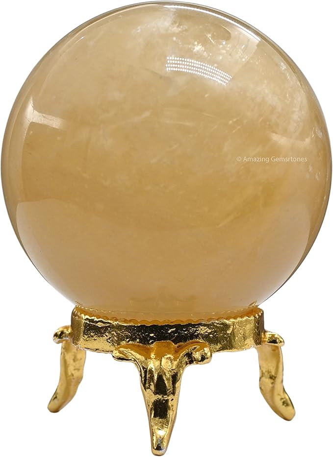 Amazing Gemstone Yellow Calcite Crystal Ball with Stand - 1.5 Inches Crystal Sphere Meditation Balls for Witchcraft and Decorative Balls