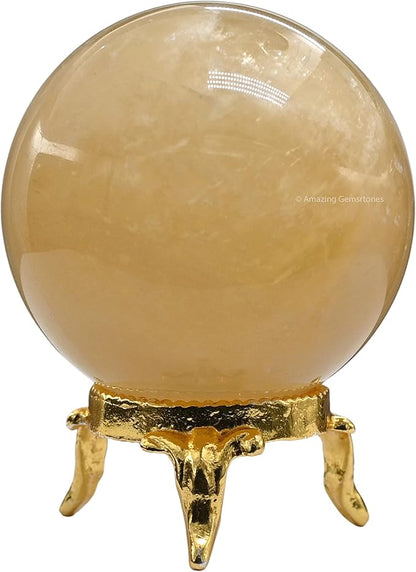 Amazing Gemstone Yellow Calcite Crystal Ball with Stand - 1.5 Inches Crystal Sphere Meditation Balls for Witchcraft and Decorative Balls