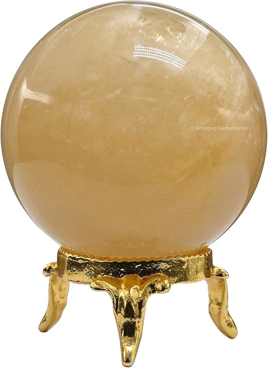 Amazing Gemstone Yellow Calcite Crystal Ball with Stand - 1.5 Inches Crystal Sphere Meditation Balls for Witchcraft and Decorative Balls