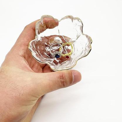 Glass Jewelry Dishes for Women, Small Ring Dish Engagement Gifts, Crystal Ring Holder Dish Jewelry Bowl, Flower Jewelry Holder Dish, Nightstand Decor Jewelry Tray, Jewelry Plate Trinket Dish
