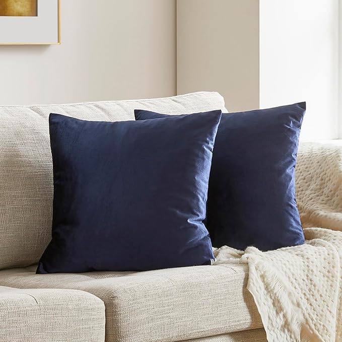 GIGIZAZA Navy Blue Velvet Pillow Covers 20x20,Square Solid Throw Pillow Covers Decorative Modern Pillows Big Vintage Cases for Couch Pack of 2