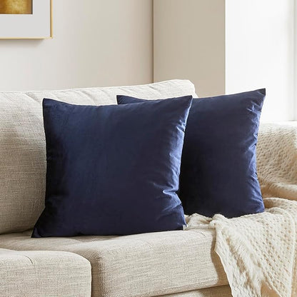GIGIZAZA Navy Blue Velvet Pillow Covers 18x18,Square Solid Throw Pillow Covers Decorative Modern Pillows Small Vintage Cases for Couch Pack of 2