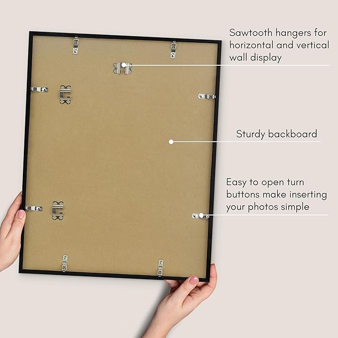 Americanflat 16x20 Picture Frame with Polished Plexiglass - Use as 12x16 Frame with Mat or Display 16x20 Photo Without Mat - Streamline Collection - Thin Border Picture Frames for Wall - Black