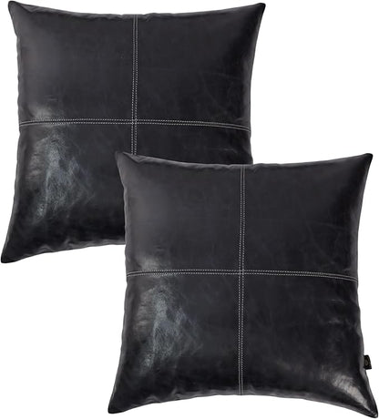 LL LEATHER LOVERS Lambskin Leather Pillow Cover - Sofa Cushion Case - Decorative Throw Covers for Living Room & Bedroom, 14x14 Inches - Ink Blue Plain Pack of 2