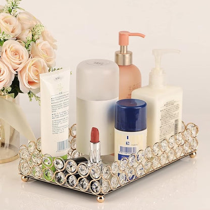 Elegant Gold Crystal Mirror Perfume Tray for Vanity, Coffee Table, and Home Decor - Small Glass Tray for Jewelry, Perfume, and Decorative Items - Bandeja para Perfumes, Perfume Trays for Dresser