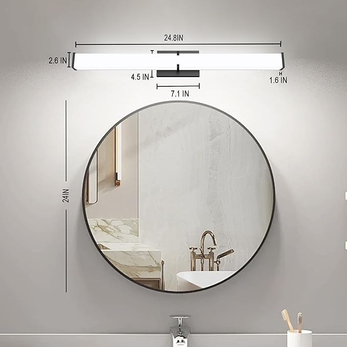 Bathroom Lighting Fixtures Over Mirror: ETL Certified 24 Inch Modern LED Vanity Lights 5000K Cool White - Vanity Light Bar 2500LM with Clear Shade - Black Bathroom Light Fixtures Dimmable
