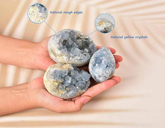AMOYSTONE Decorative Easter Eggs Small 2" Natural Blue Celestite Egg Shaped Carved for Healing Reiki, Meditation Home Decor Gift