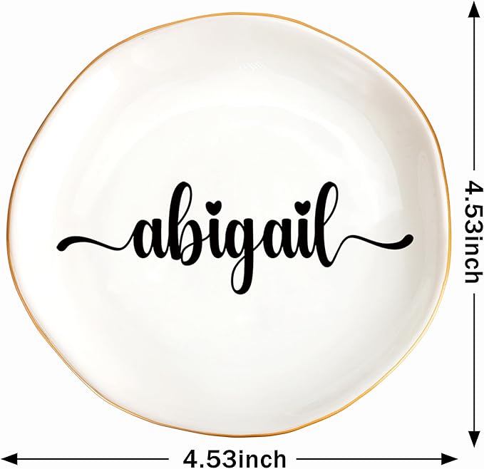JoycuFF Abigail Personalized Name Ceramic Jewelry Tray, Mothers Day Christmas Anniversary Engagement Birthday Gifts for Women Couples, Trinket Dish for Rings Earrings Necklaces Bracelets Keys