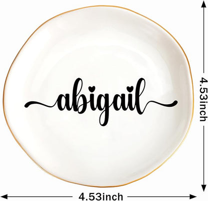 JoycuFF Abigail Personalized Name Ceramic Jewelry Tray, Mothers Day Christmas Anniversary Engagement Birthday Gifts for Women Couples, Trinket Dish for Rings Earrings Necklaces Bracelets Keys