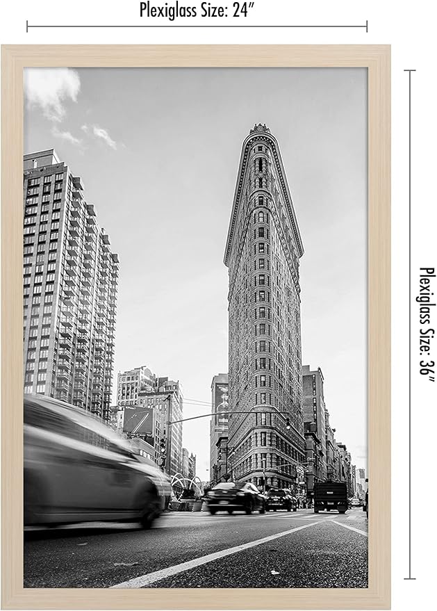 Americanflat 24x36 Poster Frame with Polished Plexiglass - Wide Picture Frames Made of Engineered Wood for Vertical or Horizontal Wall Display - Epic Collection - Light Wood