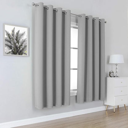 DUALIFE Light Grey Blackout Curtains for Living Room Solid Room Darkening Bedroom Curtains Thermal Insulated Grommet Panels/Drapes 52 x 54 inch Length Ultimate Gray