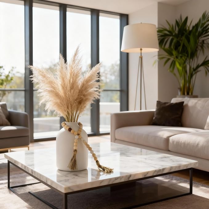 Flower Vase Home Decor, White Vases for Centerpieces Living Room,Small Vases for Flowers Metal Matte (8.6in Tall) Pampas Grass Vase for Coffee&Console Dining Entryway Tables Decorative vase