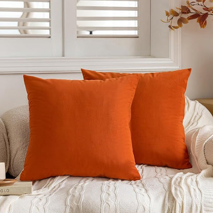 Burnt Orange Throw Pillow Covers 20x20 Set of 2 Fall Autumn Decorative Soft Velvet Pillow Covers for Couch and Bed