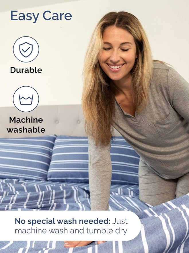 Extra Deep Twin Sheet Set - 4 Piece Breathable and Cooling Sheets - Hotel Luxury Bed Sheets Set - Easy Fit - Soft, Wrinkle Free and Comfy Sheets Set - Blue Striped Sheet Set with Extra Deep Pockets