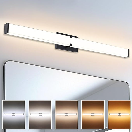 31.5Inch 3200LM Bathroom Light Fixtures 5CCT Optional, Black Modern LED Vanity Light Clear Shade, Dimmable Bathroom Lighting Fixtures Over Mirror - ETL Listed