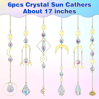 Crystal Suncatcher, 6 Pcs Sun Catchers for Indoor Windows Hanging Crystals Prism Rainbow Maker Ornaments for Garden Home Balcony Ceiling Cute Room Decor Wedding Party Gifts