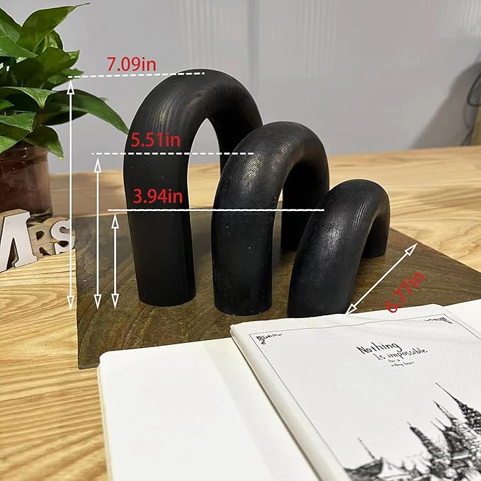 3Pcs Wood Arch Decor Accents - Home Book Table Decorative Rustic Arch Decor Modern Boho Minimalist Coffee Table Bookshelf Living Room Entryway Aesthetic Decorations Objects (Black)