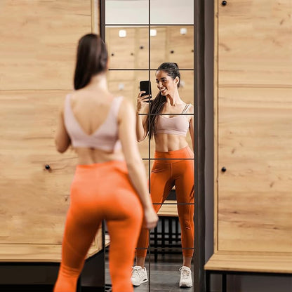 Delma Home Gym Mirrors, 12'' x 12'' Glass Mirror Tiles (8 PCS), Square Large Wall Mirror for Home Gym, Bedroom, Door,Bathroom, Frameless Mirror Sets
