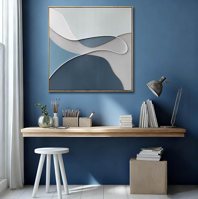 LEVERUP Blue Painting Artwork Canvas Abstract Wall Art Posters for Room Aesthetic Grey Wall Decor for Living Room Bedroom Hotel 36×36 Inch Easy To Hang