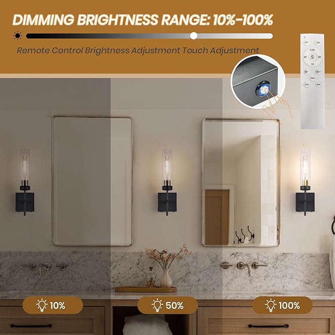 Wall Sconce Set of 2,Battery Operated Wall Sconce,Infinitely Dimmable with Remote Control,15000mAh Endurance 200 Hours,Fast Charging,Wireless Wall Lights for Bedroom Living Room Hallway