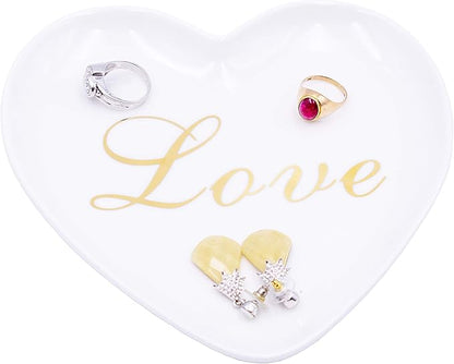 Stephanie Imports Heart-Shaped Love Ceramic Trinket Plate and Decorative Jewelry Dish