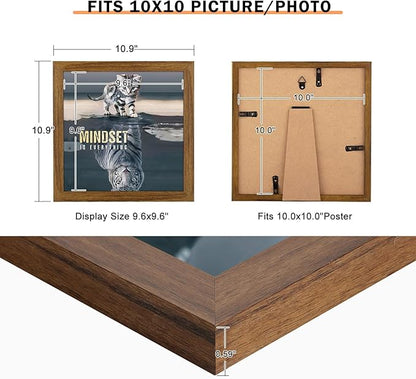 10x10 Frame Rustic Brown, Distressed 10x10 Picture Frame, Art Pic Hanging Poster Frame, 10 by 10 Gallery Family Concert Portrait Wall Photo Frame Anniversary/Birthday/Wedding/Thank you/Christmas Gift