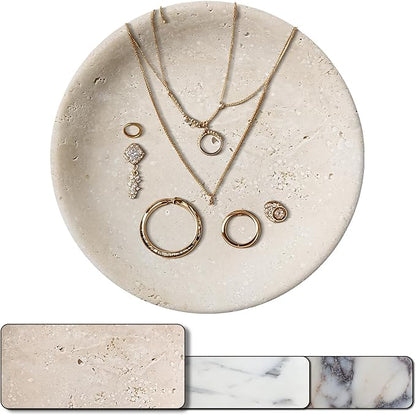 Turkish Natural Travertine Jewelry Dish, 5.5" Marble Tray, Trinket Dish for Ring Earring, Gift for Woman (Beige Travertine)