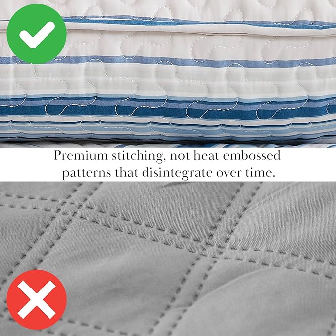 Southshore Fine Living, Inc. Twin/XL Quilt Bedding Set, Dorm Bedding Essentials, Stain Resistant, Machine Washable Striped Bedspread, Twin XL Comforter Set w/Pillow Sham, Blue Striped